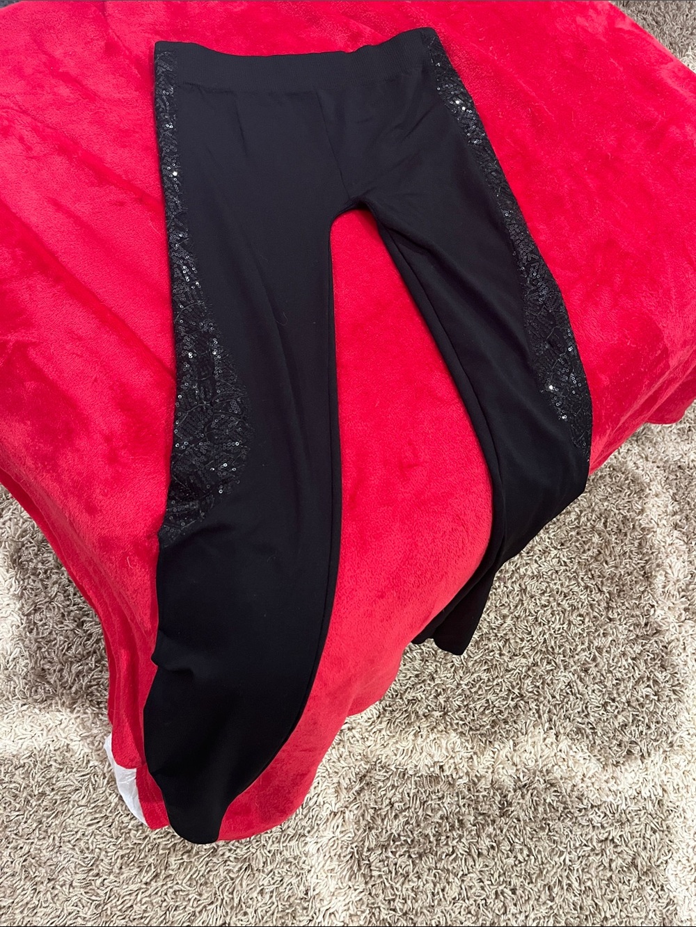 Poof! Black Leggings with Red Waistband Accent